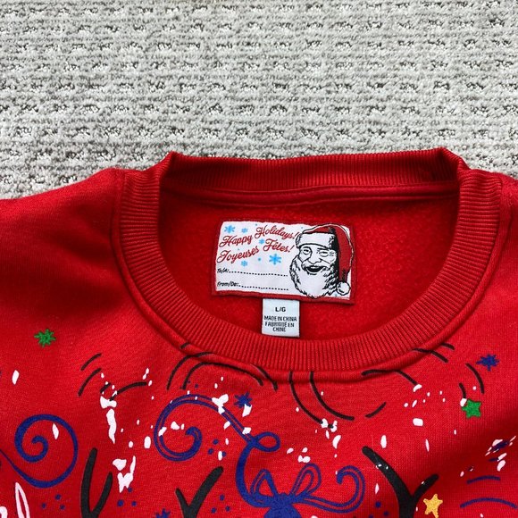 Ugly Christmas Sweater Men Large L Red Pull Over Jumper Sweatshirt XMAS New Year - Picture 5 of 11